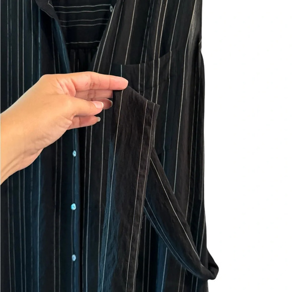 Vince Drapey Stripe Shirt Dress Plus Size XXL Maxi Black Sheer Lagenlook Chic - Picture 6 of 12